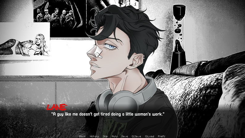 Big Bad Dogs screenshot showing Lane speaking in a living room